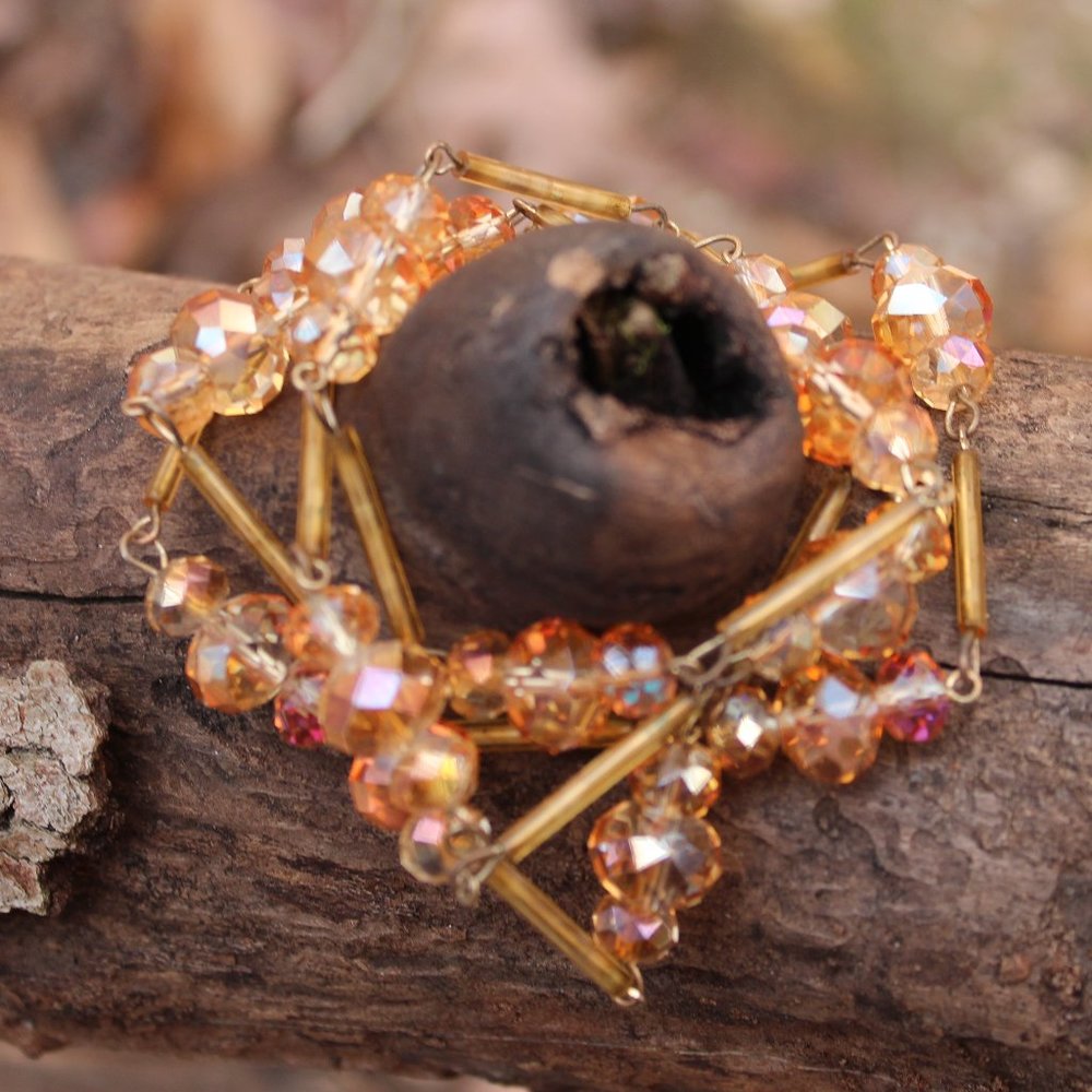 Orange Glass Iridescent Crystal long Wrap Necklace
